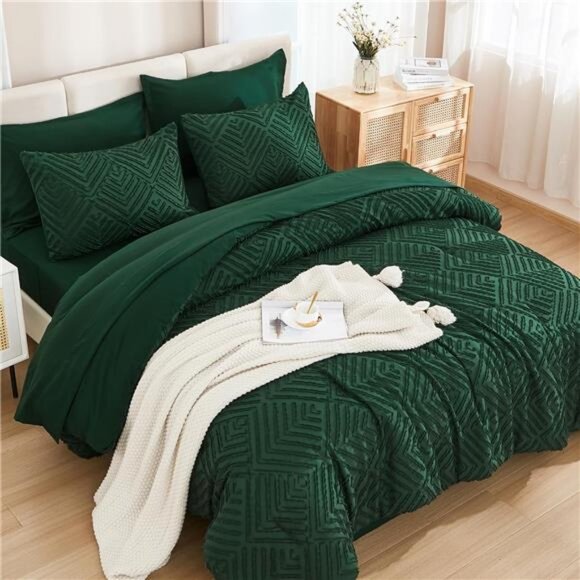 Andency King Size Comforter Set 7 Pieces Dark Emerald Green - Bed in a Bag King - Picture 2 of 8